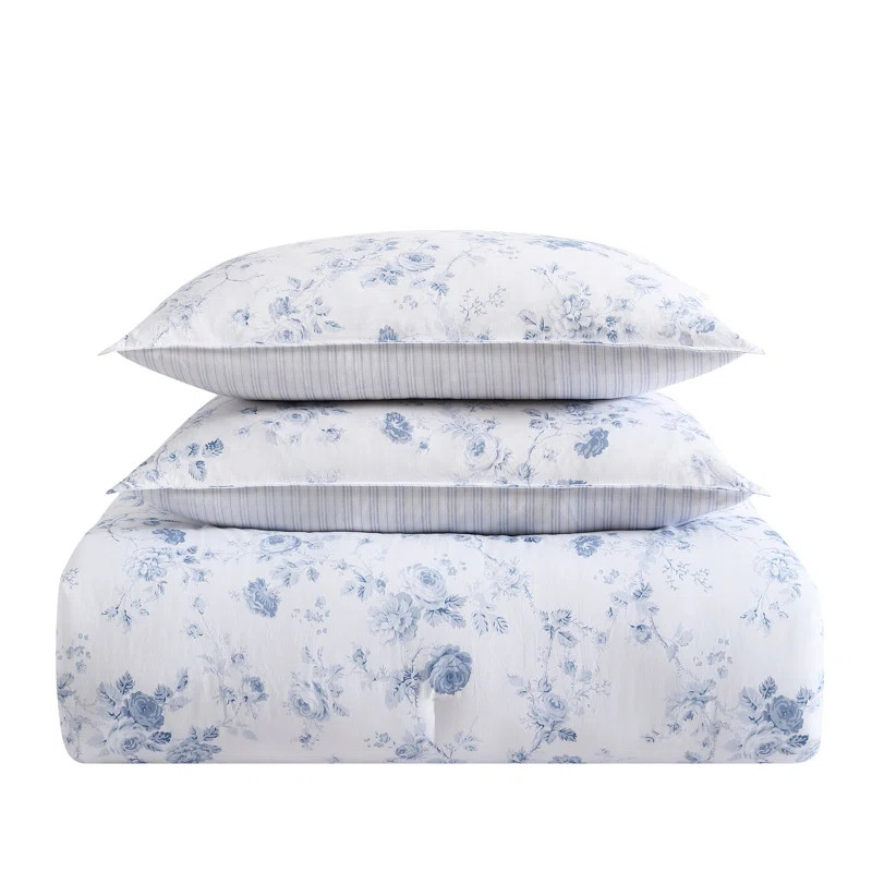 Laura Ashley Belinda Blue Cotton Comforter Reversible Set | Wayfair North America