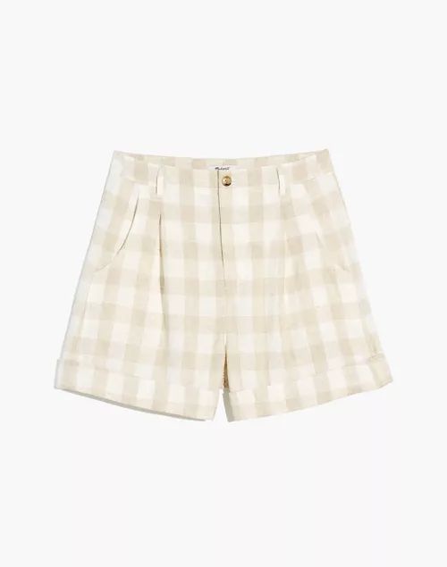 Linen-Blend Pleated Cuff Shorts: Undyed Plaid Edition | Madewell