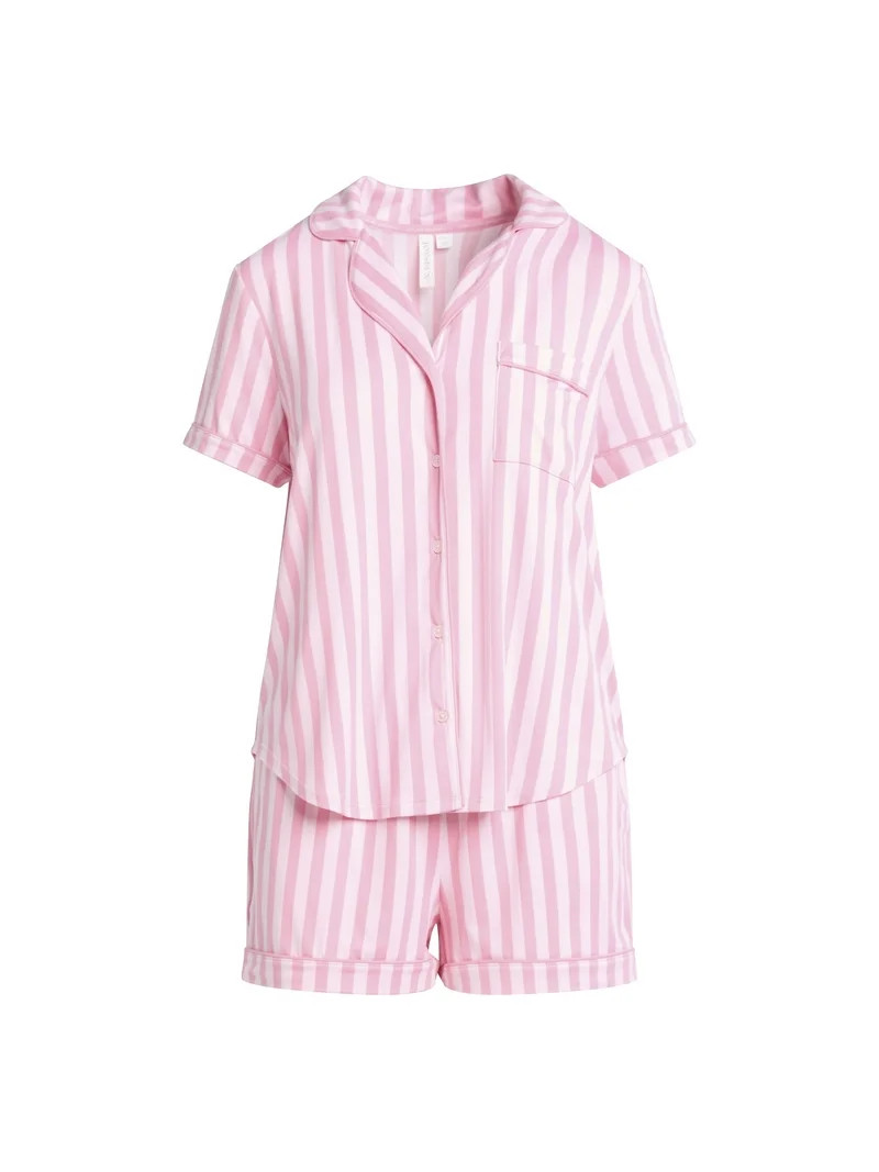 Joyspun Women's Dreamy Soft Collection Notch Collar Top and Shorts Pajama Set, 2-Piece, Sizes XS-... | Walmart (US)