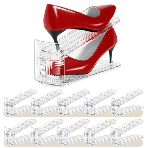 Tgzwme Shoe Slots Organizer 10 Pack - Shoe Stackers,3 Levels Adjustable,Space Savers 50%,Double Layer Holders for Closet (Transparent),Organizador de Zapatos | Amazon (US)