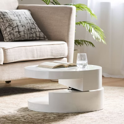 White Unique Circle Coffee Table 2 Tier Wood Swivel Coffee Table, White Small End Table With Swivel Top Low Coffee Table-Cuddlewood | Target