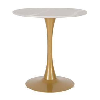 Ivo 28 in. Round Grey Faux Marble Dining Table with Metal Pedestal | The Home Depot