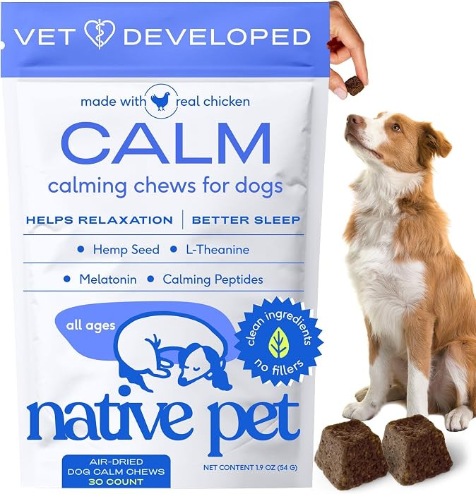 Native Pet Calming Chews for Dogs Medium Breed - 60 Calming Dog Treats - Hemp Seed, Melatonin, L-... | Amazon (US)