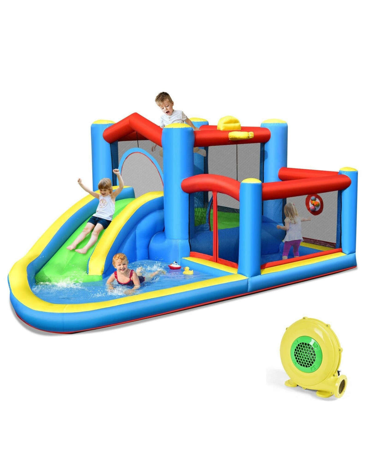 Inflatable Kids Water Slide Bounce Castle with 480W Blower - Blue | Macy's