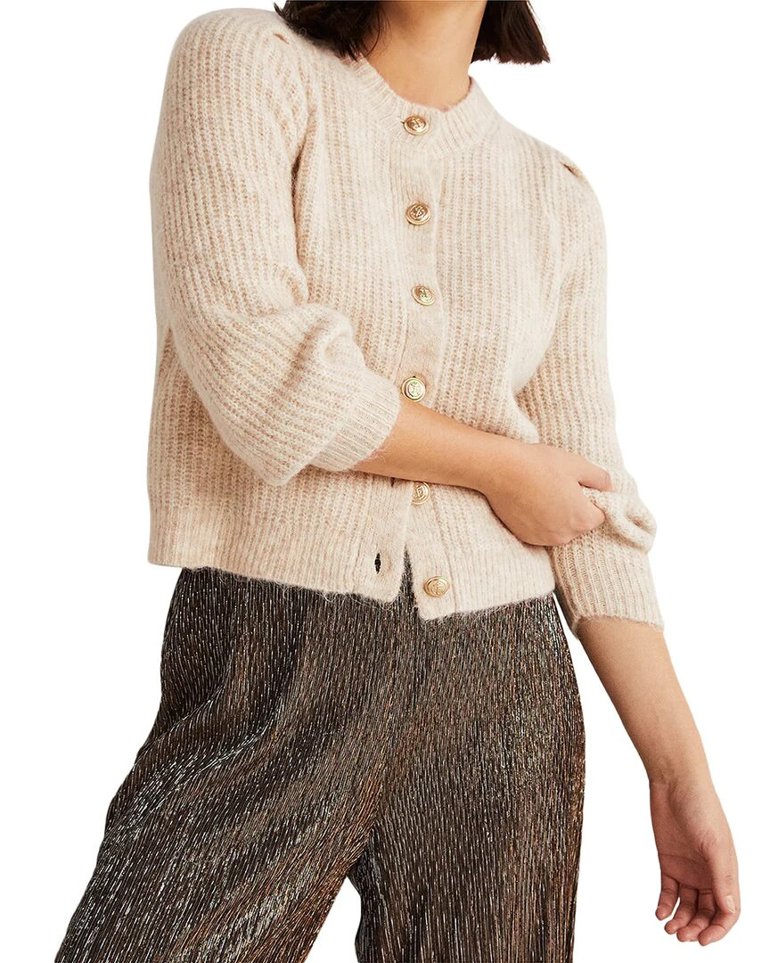 Boden Gold Button Fluffy Wool & Mohair-Blend Cardigan | Shop Simon