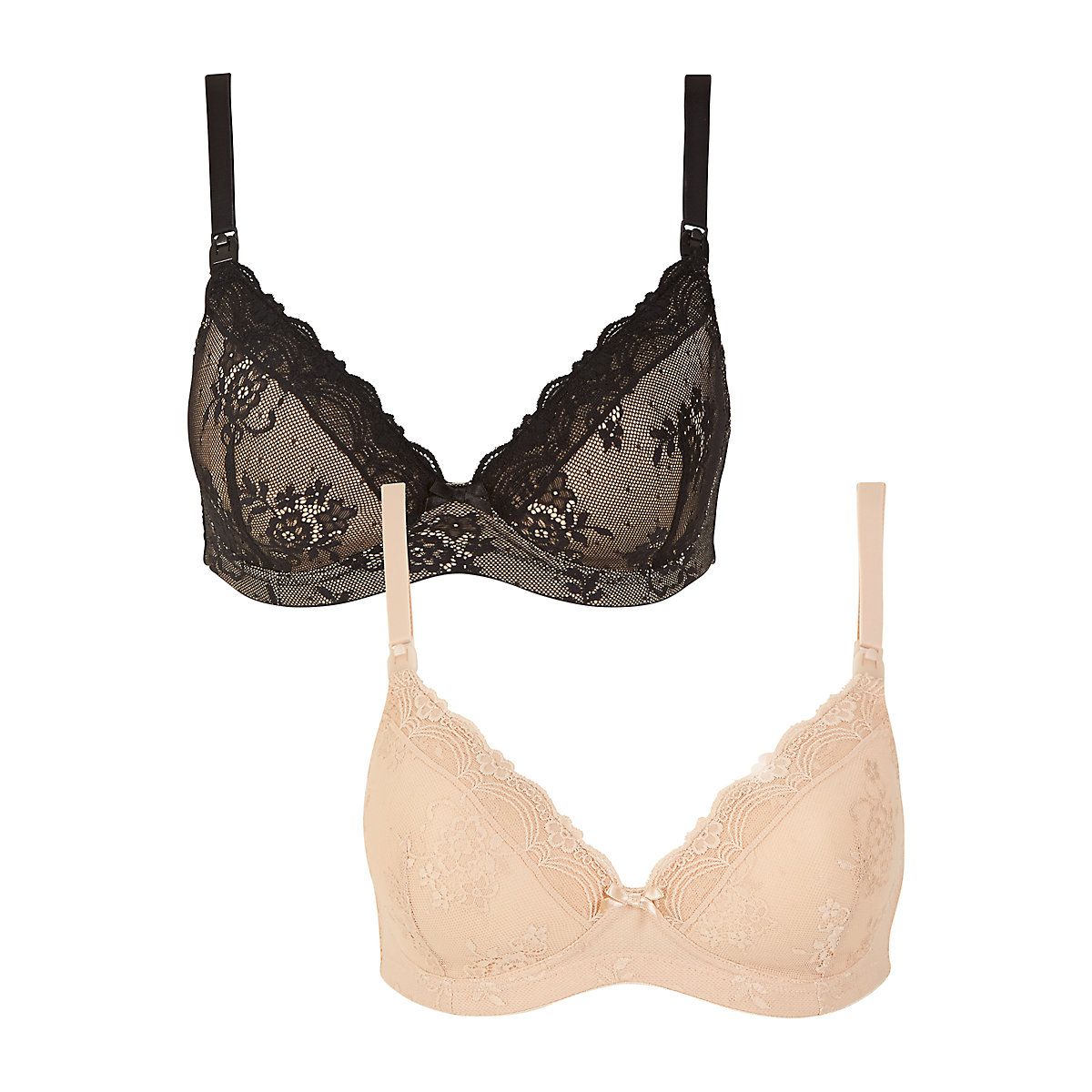 black and nude lace nursing t-shirt bras - 2 pack | Mothercare (UK)