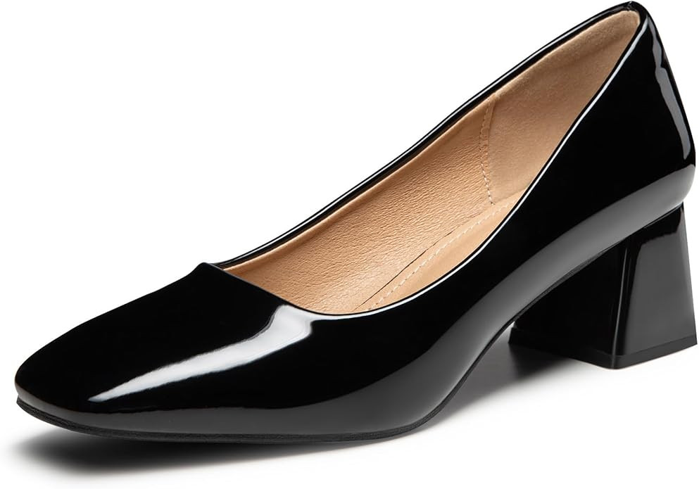 Heel The World Women's Pumps,Low Chunky Block Heels,Square Toe Patent Women Dress Shoes for Party... | Amazon (US)