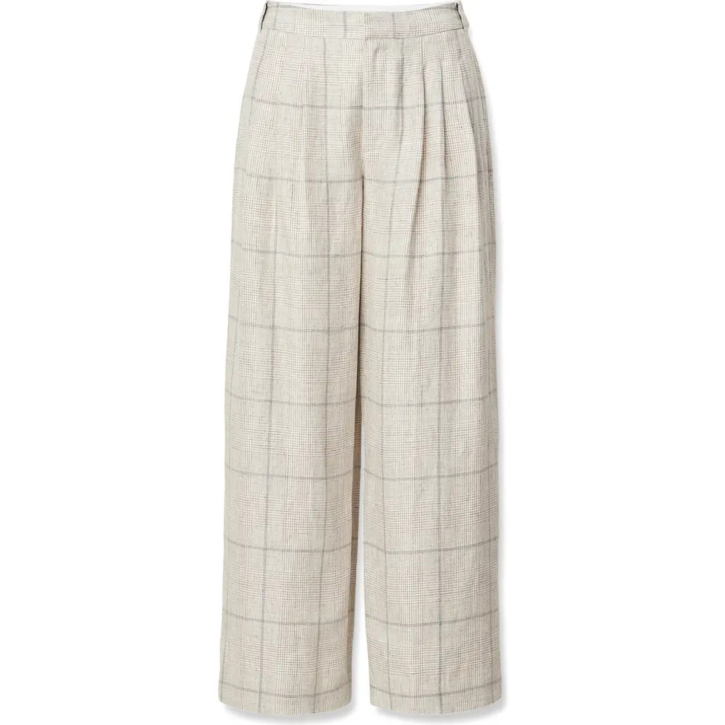 rag & bone Chappel Plaid Wide Leg Linen Pant in White Multi at Nordstrom, Size 4 | Nordstrom