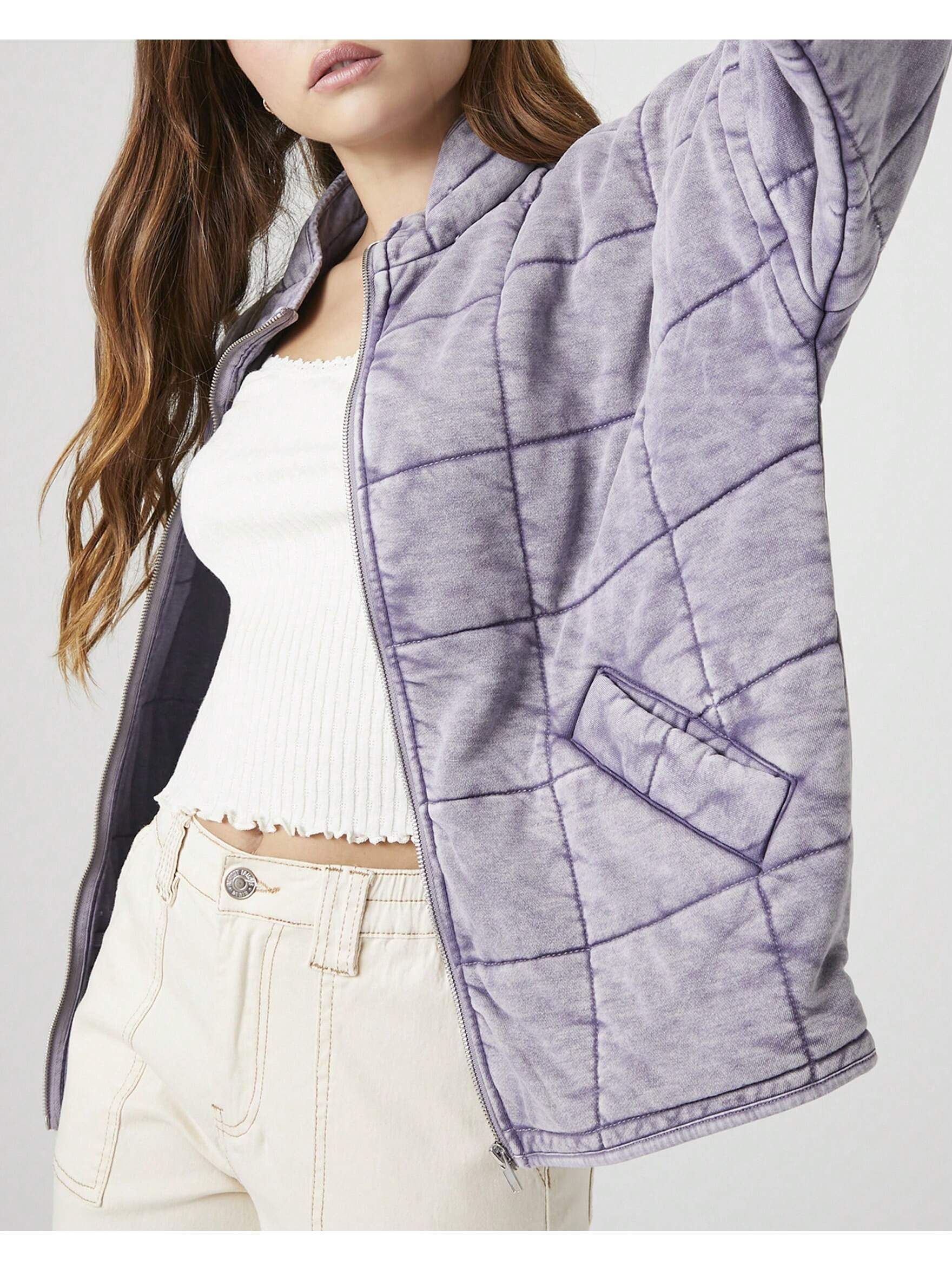 Forever 21 Quilted Zip-Up Jacket | SHEIN