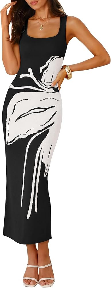 ZESICA Womens Summer Sleeveless Floral Knitted Maxi Dress 2026 Spring Beach Wedding Guest Long Ta... | Amazon (US)