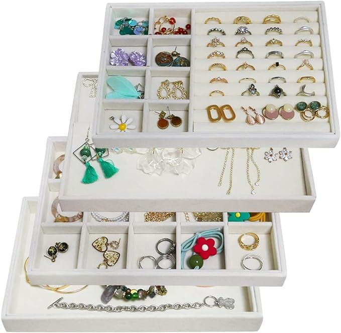 Earring Storage Organizer Jewelry Display Trays, Velvet Jewelry Drawer Inserts Trays, Box Ring Ho... | Amazon (US)