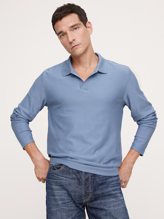 Herringbone Cotton Long-Sleeve Polo | Banana Republic (US)