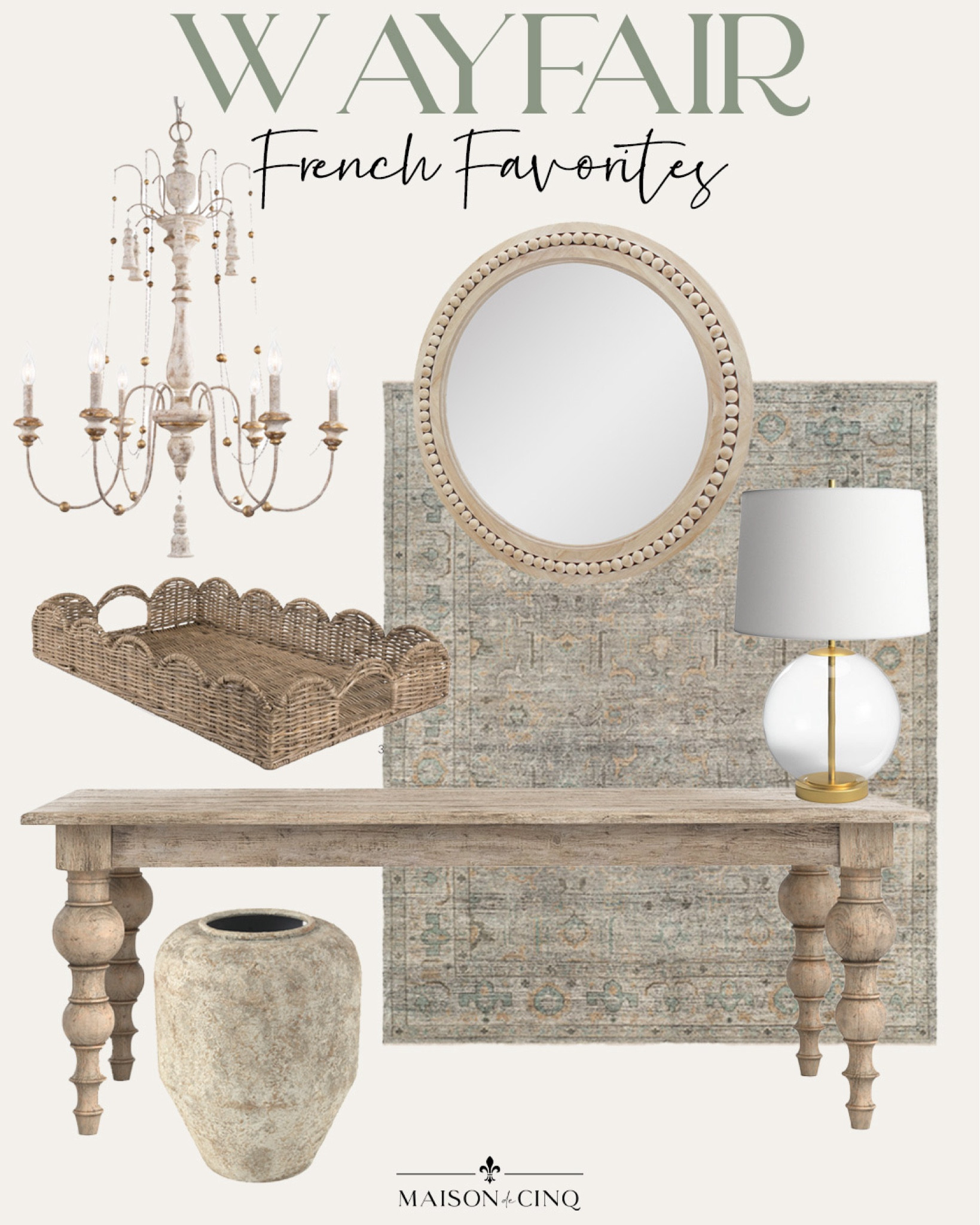Beautiful French-inspired finds from Wayfair!

Home decor, dining table, table lamp, wall mirror, tray, chandelier, area rug, French country, French farmhouse 

#LTKHome