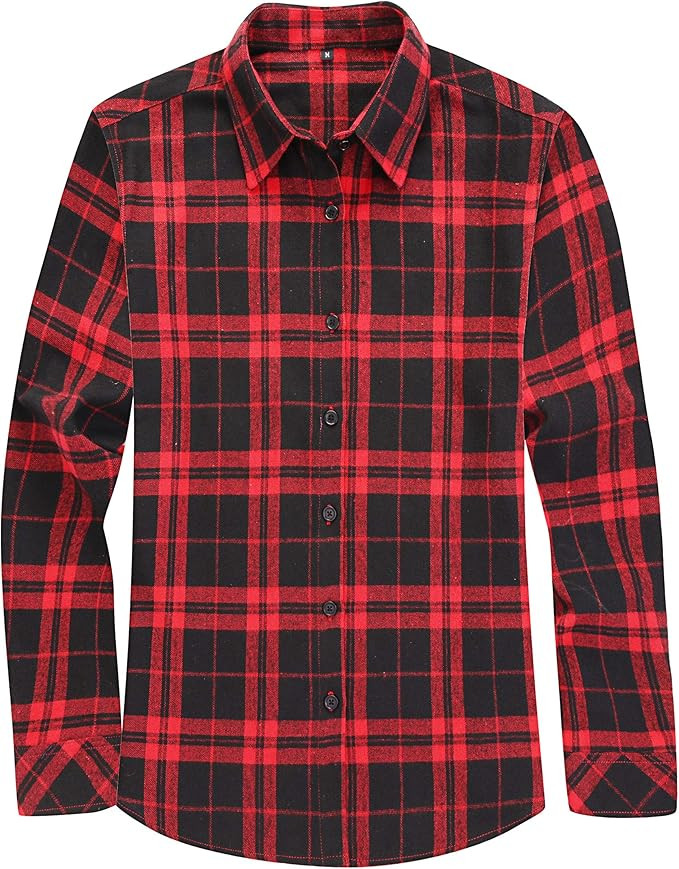 Souactimuy Womens Flannel Shirt Long Sleeve Casual Plaid Regular Fit Button Down | Amazon (US)