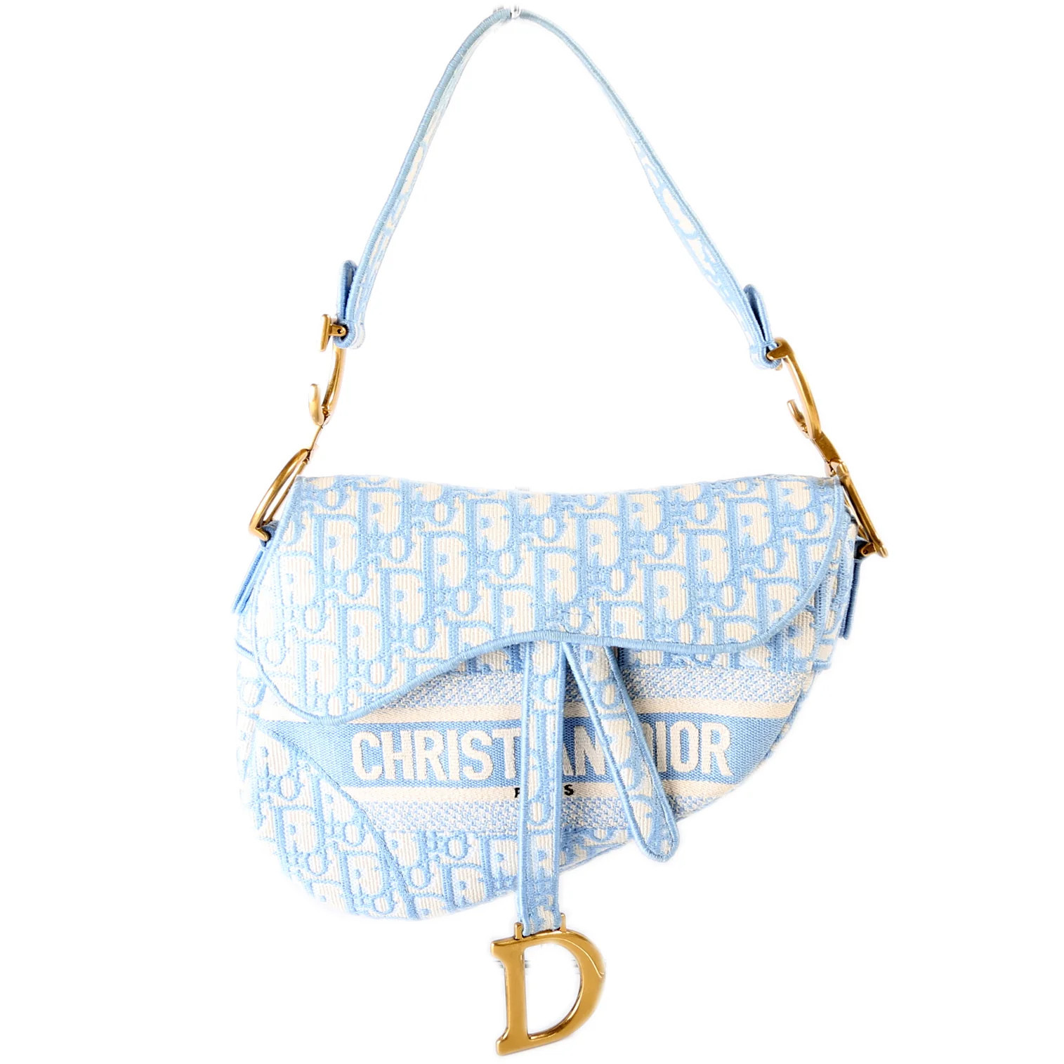 Saddle Bag Logo Oblique Blue | Keeks Designer Handbags