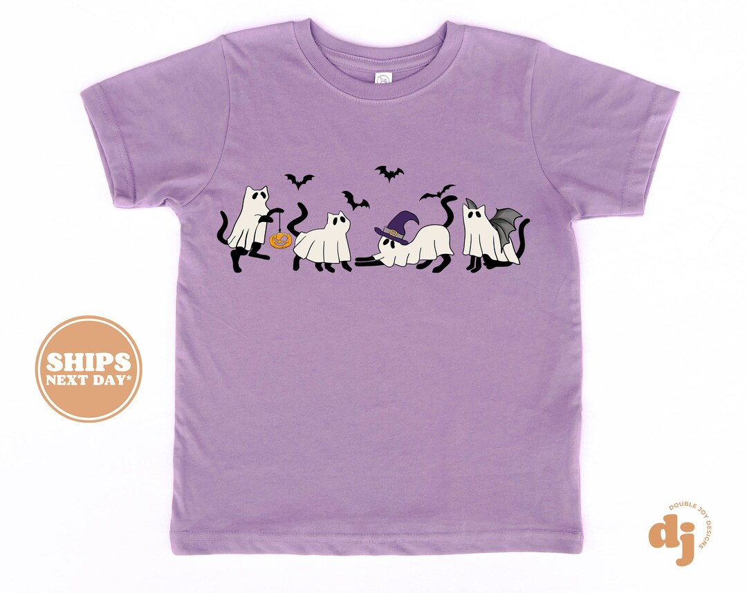 Kids Halloween Shirt Black Cat Ghosts Kids Retro Tshirt Halloween Retro Natural Infant, Toddler, ... | Etsy (US)