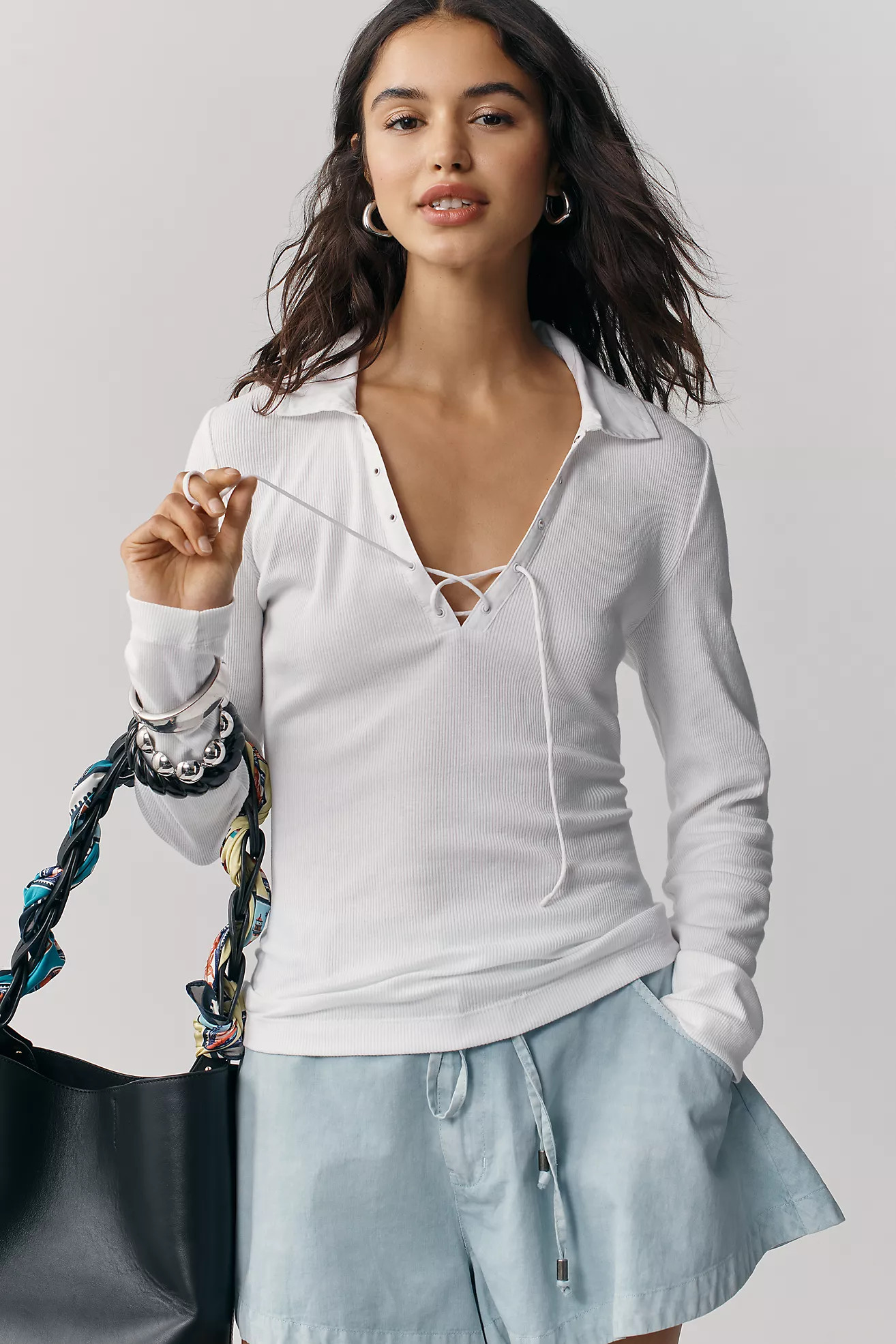 Maeve Tie-Front Long-Sleeve Top | Anthropologie (US)