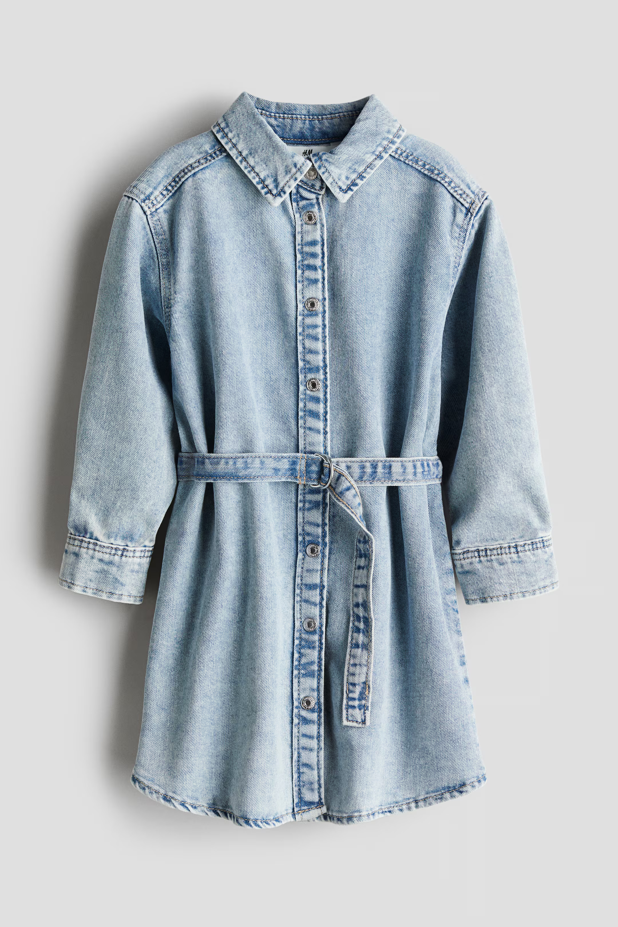 Denim Shirt Dress - Round Neck - Long sleeve - Gray - Kids | H&M US | H&M (US + CA)