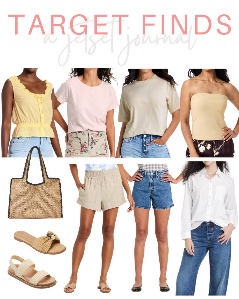 Here are the Target Finds from A New Day and Universal Thread that are selling fast this week! This tube top, along with comfy tank tops, crewneck tees, and a straw tote bag, is a top seller this week. People still love A-line denim shorts, linen pull-on shorts, and these trendy sandals. Such great finds!

#LTKSeasonal #LTKSaleAlert #LTKTravel
 

 
