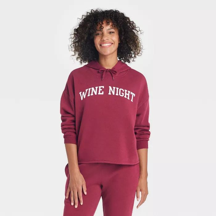 Women's Wine Night Hooded Graphic Sweatshirt - Wine | Target