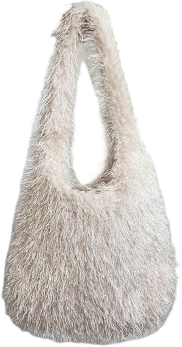 Furry Tote Bag for Women Faux Fur Shoulder Bag Y2k Purse Fluffy Large Fuzzy Handbags Cute Solid T... | Amazon (US)