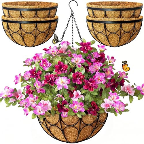 nongcunren 4 Pack 14 Inch Hanging Planters for Outdoor Plants，Large Wire Flower Hanging Basket with Coco Liners for Balconies, Patios, Porch, Terraces Decor | Amazon (US)