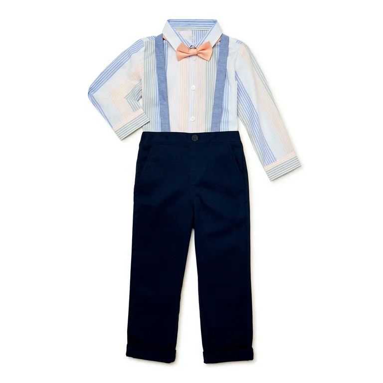 Wonder Nation Toddler Boys Shirt, Pants and Bowtie Outfit Set, 3-Piece, Sizes 12M-5T | Walmart (US)