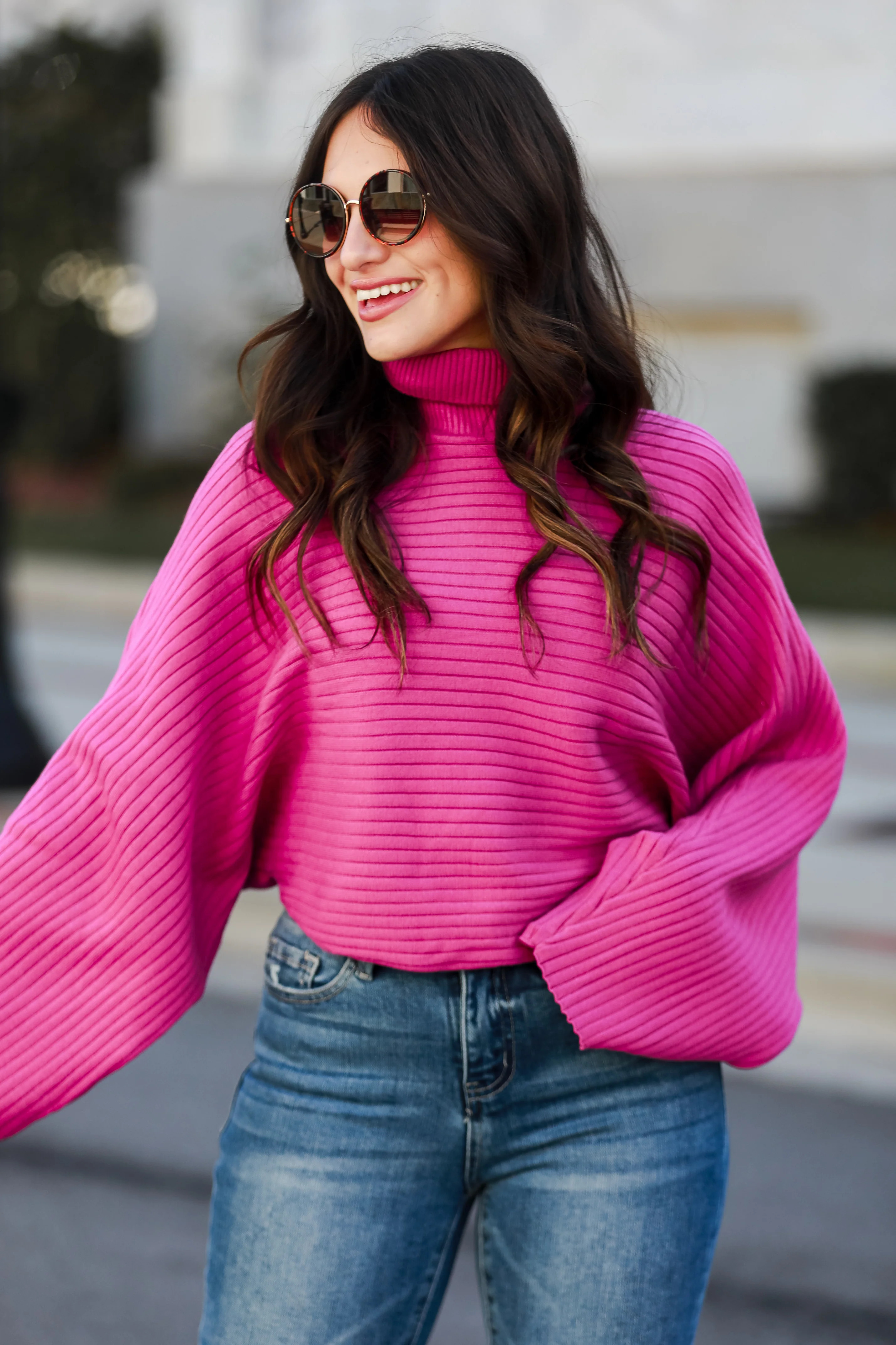 Posh Favorite Fuchsia Ribbed Turtleneck Sweater | Dress Up