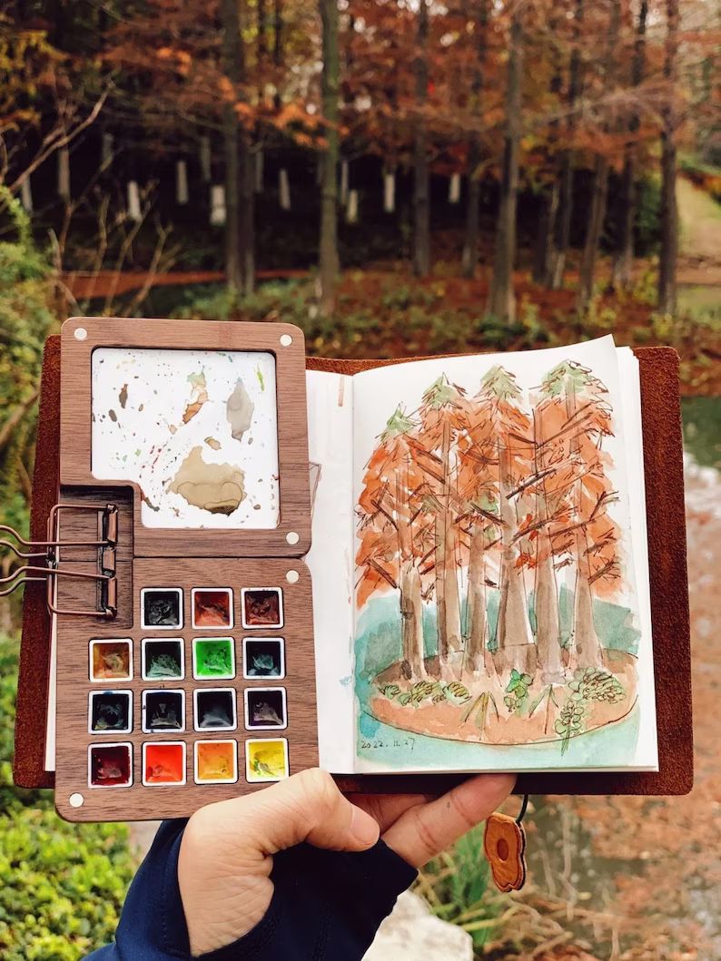 Walnut Watercolor Box Travel Watercolor Kit Go Draw - Etsy | Etsy (US)