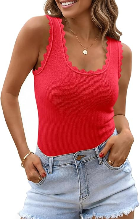 Saodimallsu Womens Ribbed Knit Tank Top Summer Sleeveless Square Neck Casual Basic Slimming Sweat... | Amazon (US)
