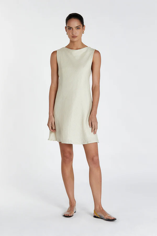 HARMONY PUTTY COWL LINEN MINI DRESS | DISSH