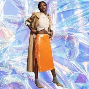 NWOT By Anthropologie Neon Paillette Sequin Midi Skirt | Poshmark