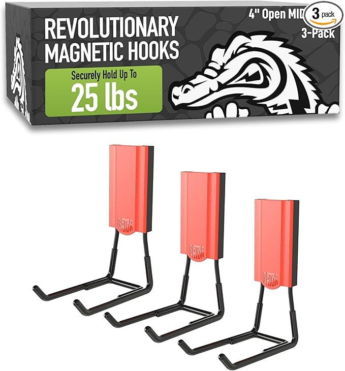 GATOR MAGNETICS MIDI 4 in Open Hooks, 25 lb Heavy Duty Magnetic Hooks for Steel Surfaces, Patente... | Amazon (US)