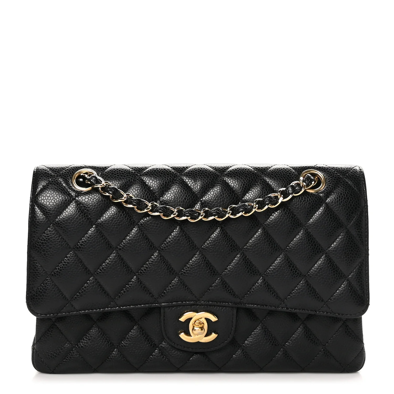 Caviar Quilted Medium Double Flap Black | FASHIONPHILE (US)