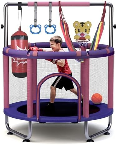 Trampoline for Kids 55inch Toddler Mini Small Trampoline Outdoor Indoor Basketball Hoop, Swing, G... | Amazon (US)