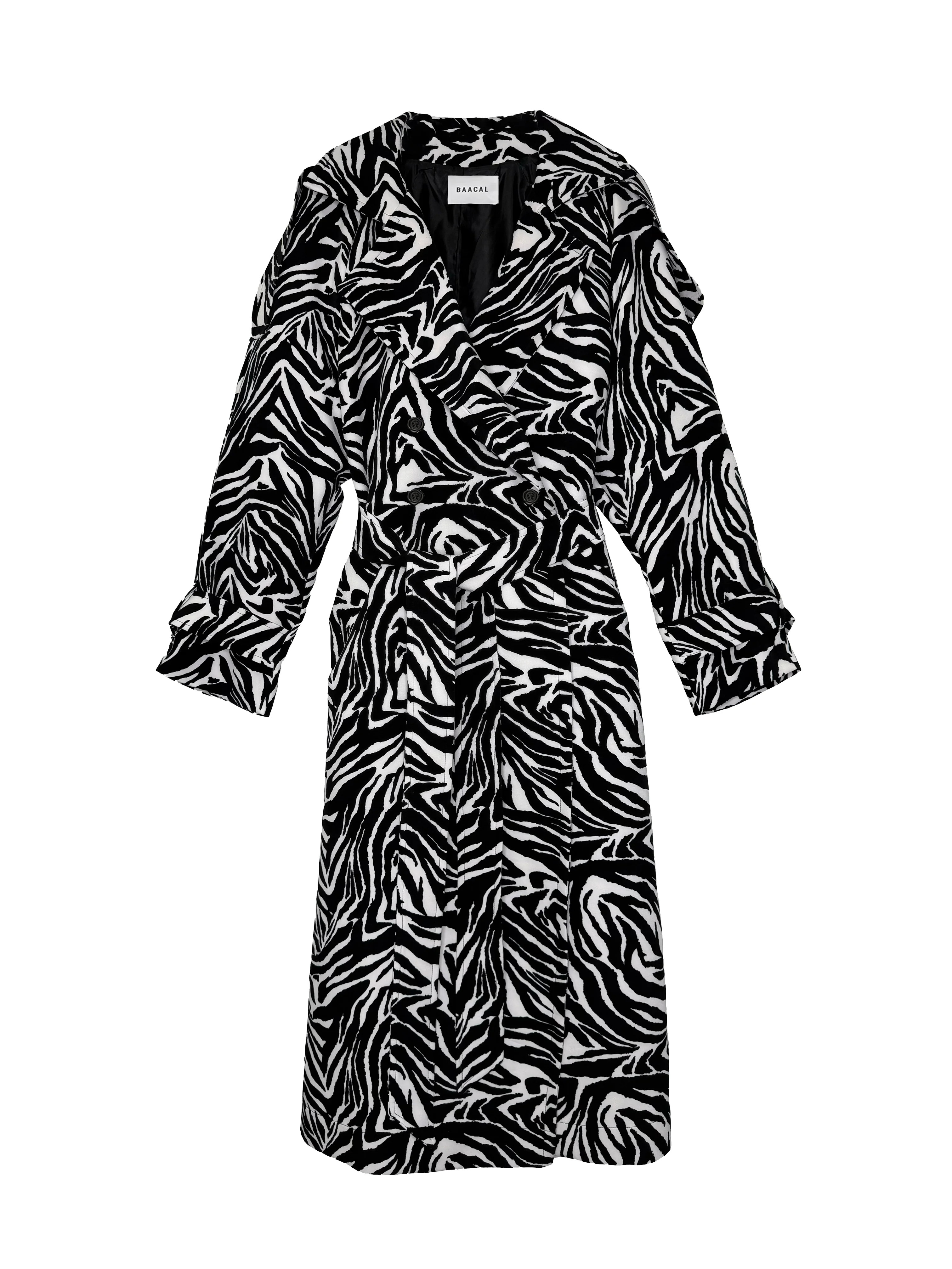 Aria Double Breasted Trench- Black White Zebra | BAACAL Limited, LLC
