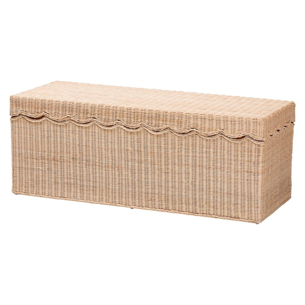 Damita Scalloped Rattan Storage Bench with Lift-Top Lid In Natural | 1stopbedrooms