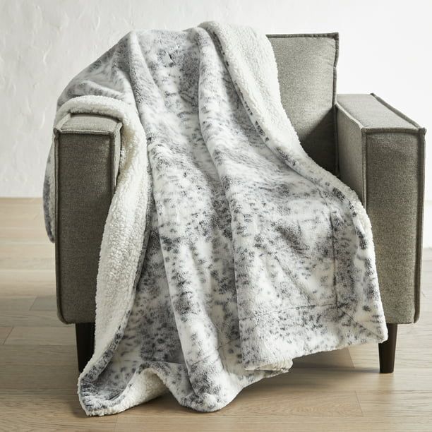 Better Homes & Gardens Snow Leopard Faux Rabbit Fur and Sherpa Throw Blanket, Easy Wash, 50 x 60,... | Walmart (US)