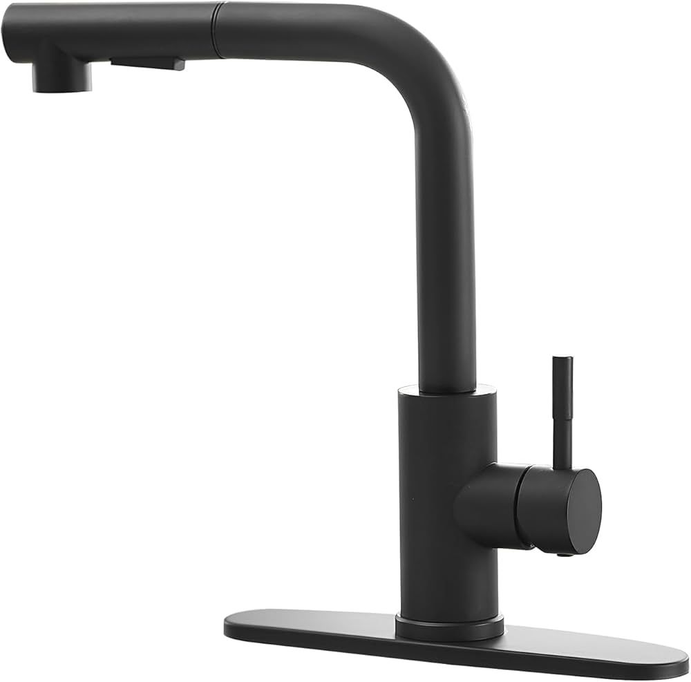 Black Kitchen Faucet, Kitchen Sink Faucet with Pull Down Sprayer and Deck Plate, Commercial Utili... | Amazon (US)