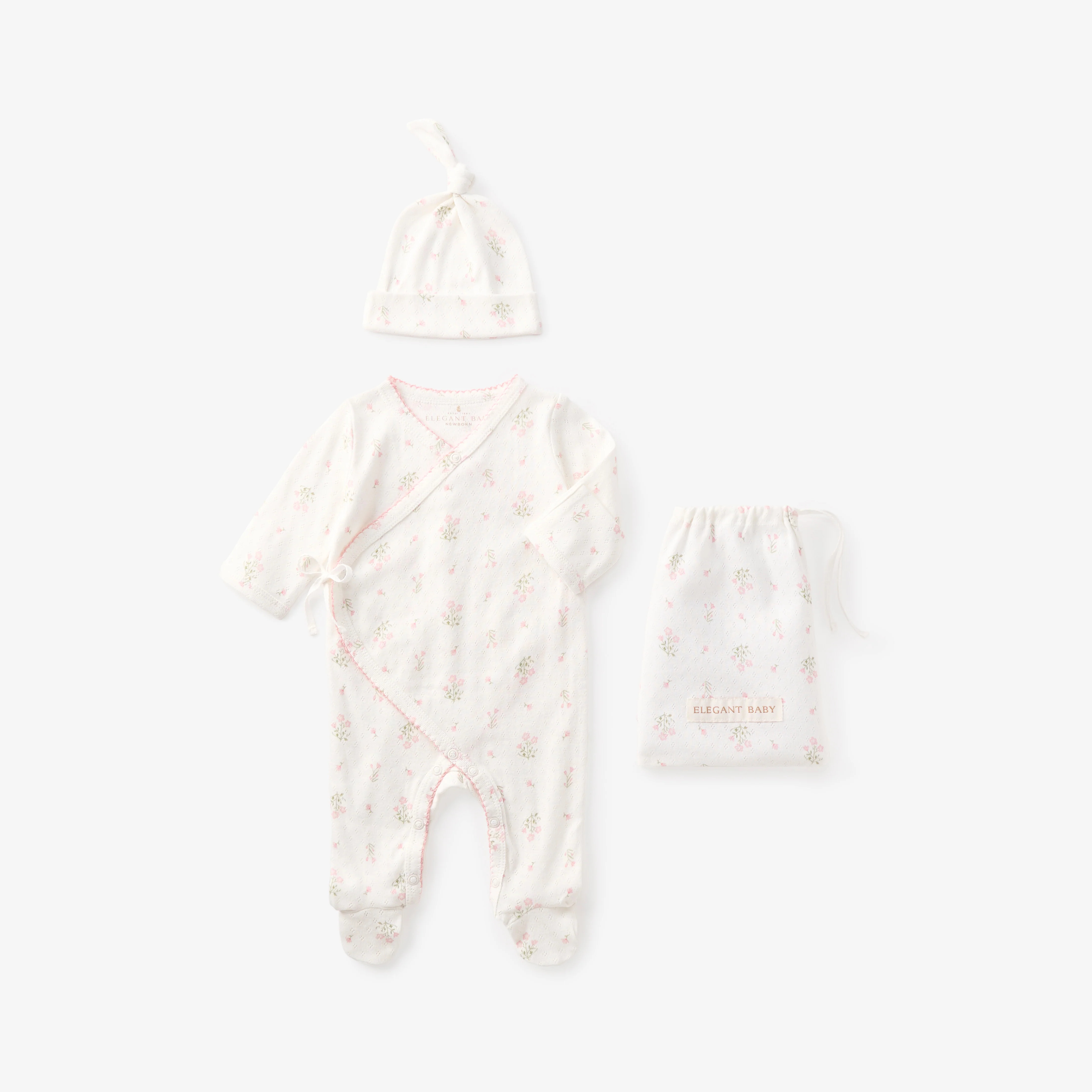 Folklore Floral Organic Cotton Pointelle Layette 2PC Set | Elegant Baby