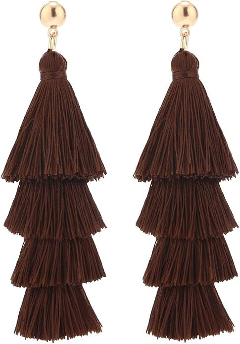 BaubleStar Tassel Earrings Handmade Tiered Thread Tassel Dangle Earrings, Multi Colors | Amazon (US)