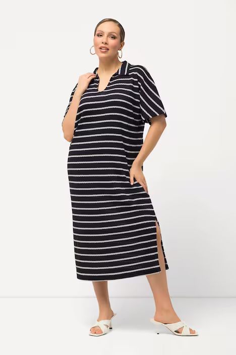 Striped Short Sleeve Polo Dress | Ulla Popken