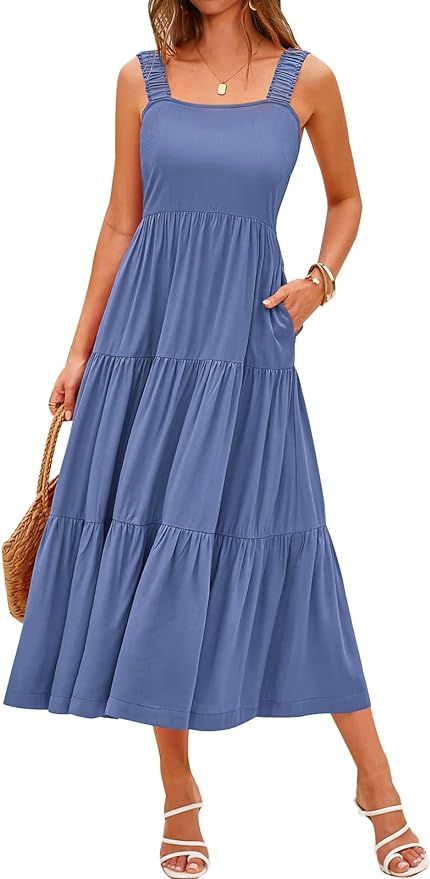 PRETTYGARDEN Women's 2024 Sun Dresses Women Summer Casual Flowy Tired Maxi Dress Backless Beach L... | Amazon (US)