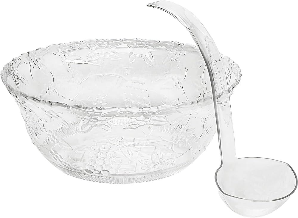 Heavyweight Plastic Punch Bowl with Ladle | 8 Quart Clear 2 Gallon Punch Plastic Bowls | Punch Se... | Amazon (US)