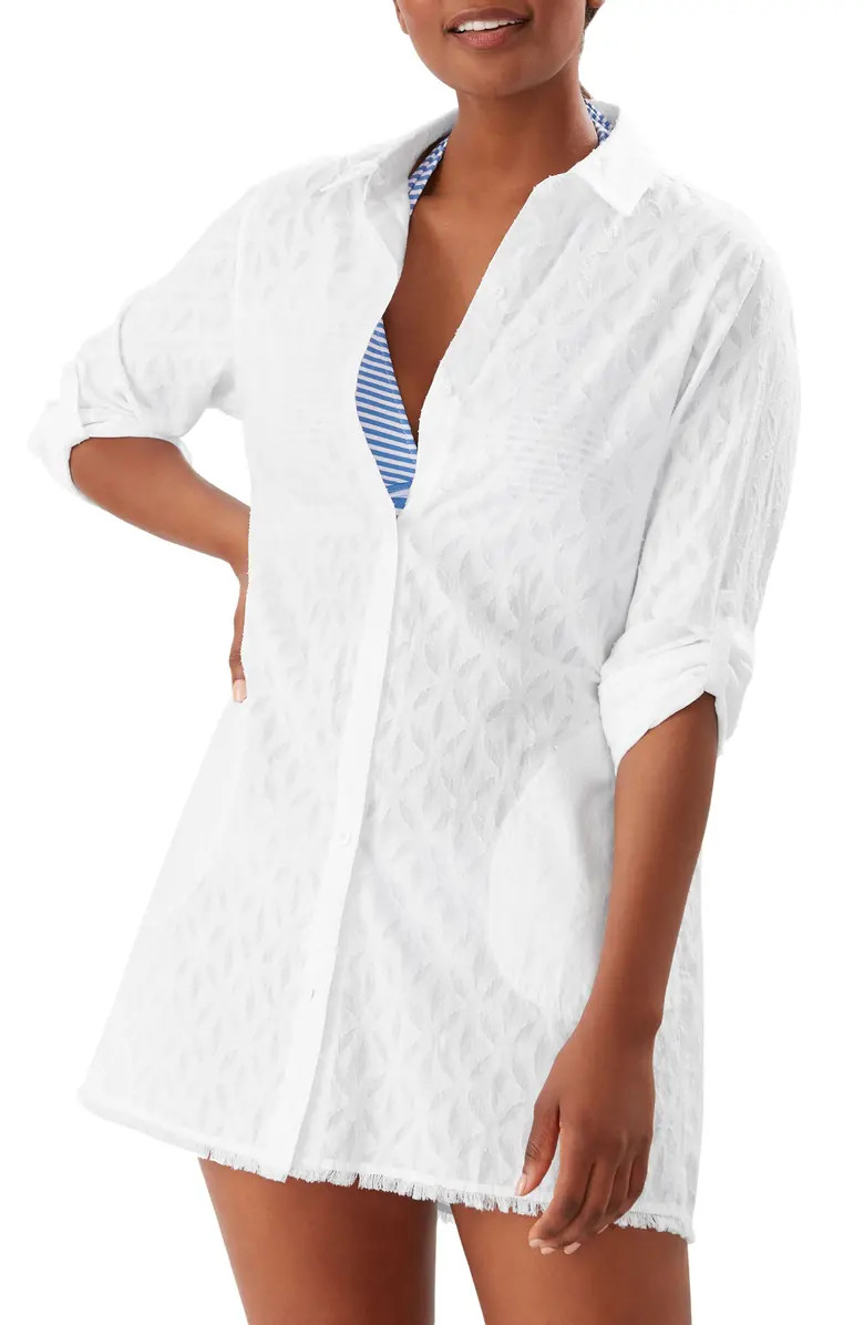 Cotton Clip Jacquard Boyfriend Cover-Up Shirt | Nordstrom