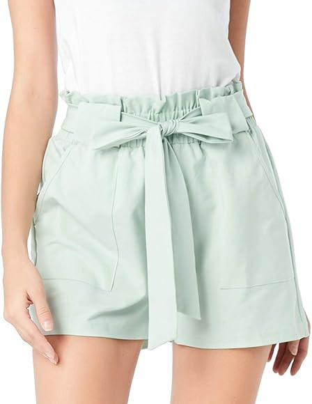 Paper Bag Shorts for Women high Waisted Casual Shorts Elastic Waist Front Pockets | Amazon (US)