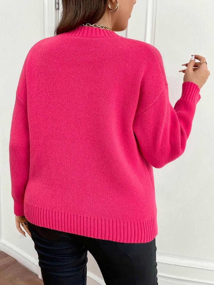 SHEIN Privé Plus Christmas Pattern Drop Shoulder Sweater | SHEIN