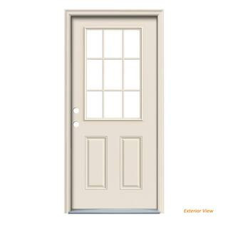 32 in. x 80 in. Primed Right-Hand Inswing 9 Lite Clear Steel Prehung Back Door with Brickmould | The Home Depot