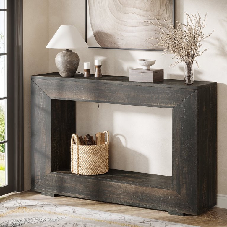 Tribesigns Farmhouse Console Table, 47-Inch Wood Storage Entryway Accent Table, Black | Walmart (US)