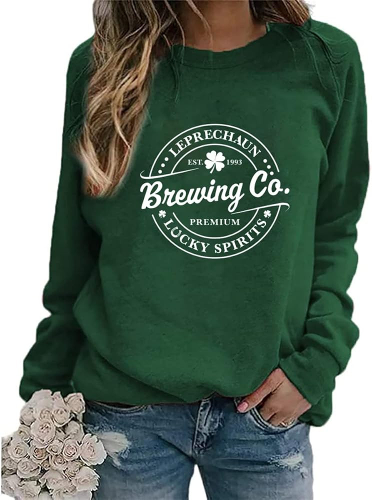 Irish Lucky St Patricks Day Sweatshirts Womens Vintage Leprechaun Graphic Tees | Amazon (US)